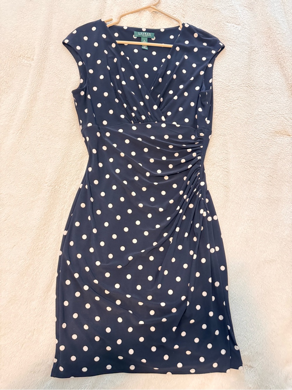 Vintage Ralph Lauren Navy and White Polka Dot Midi Dress